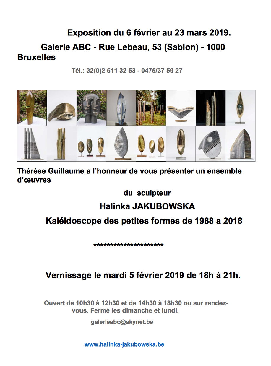 Affiche. Galerie ABC. Kaléidoscope des petites formes de 1988 à 2018. Expo de Halinka Jakubowska. 2019-02-05